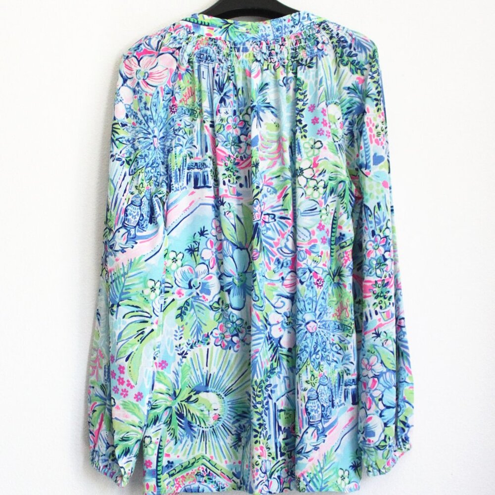 New Lilly Pulitzer Elsa Silk Top, MULTI-LILLYS HOUSE ANNIVERSARY ELSA - Picture 6 of 8